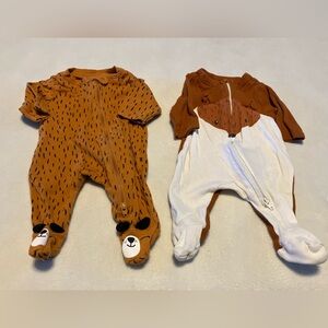 Old Navy Brown and White Fox Baby Footies Set